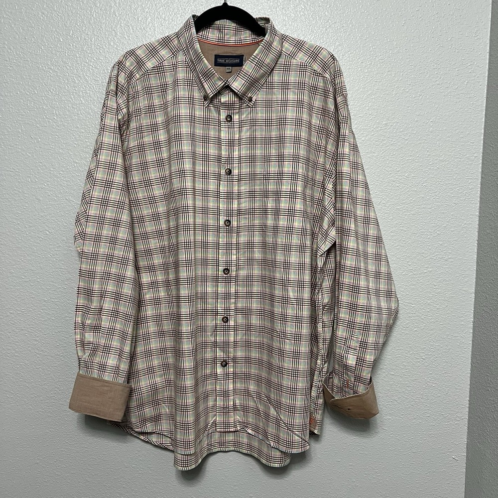 True‎ Measure By J.L. Powell Multicolor Men's XXL Cotton Shirt Long Sleeve Plaid